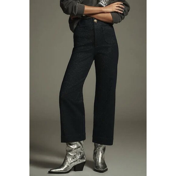 Anthropologie Maeve Colette Sparkle Cropped Wide-Leg Jeans Blue Denim Womens 26